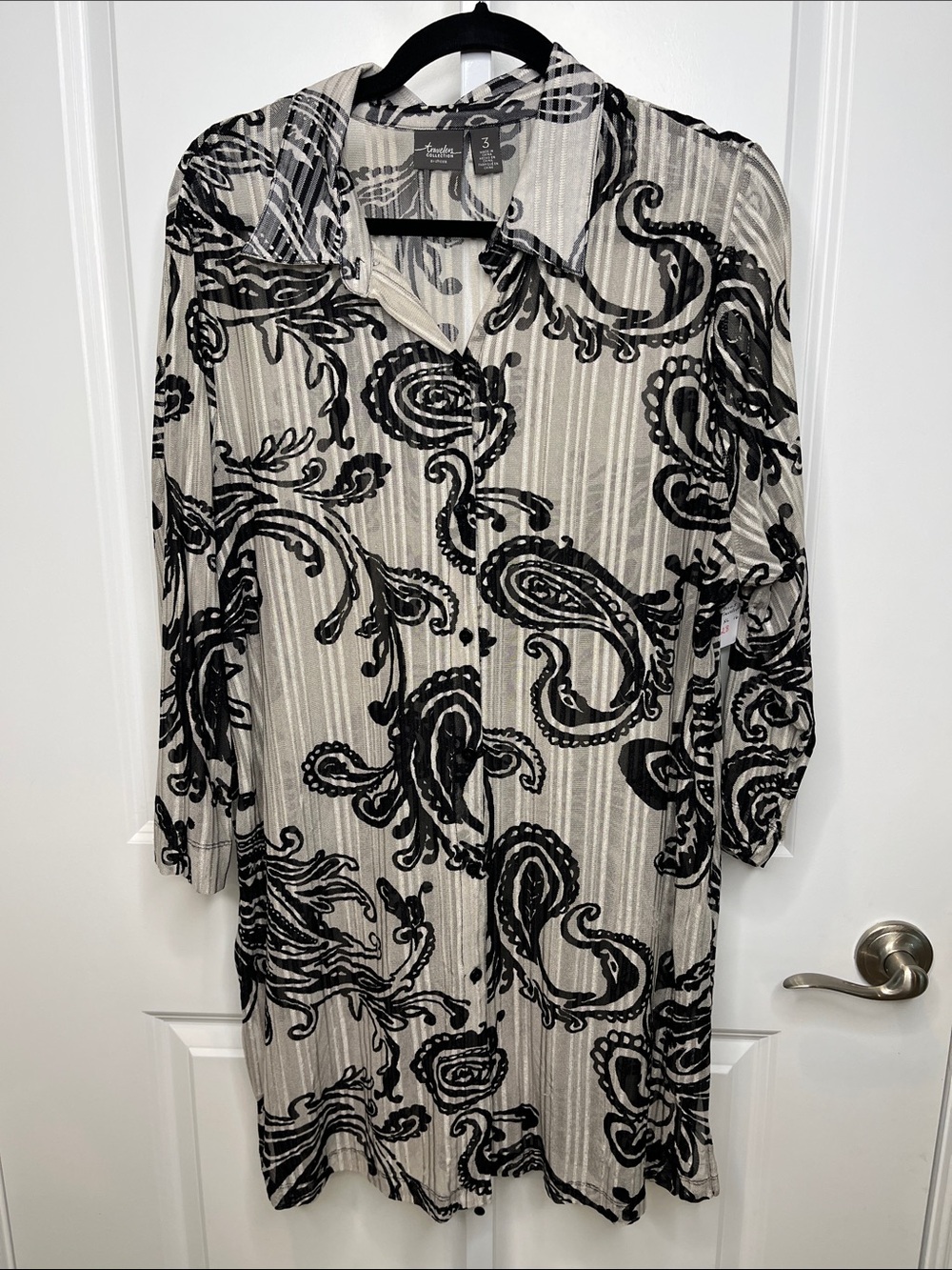 Chico's Black & Cream Paisley Sheer Duster Cardigan 3-XL